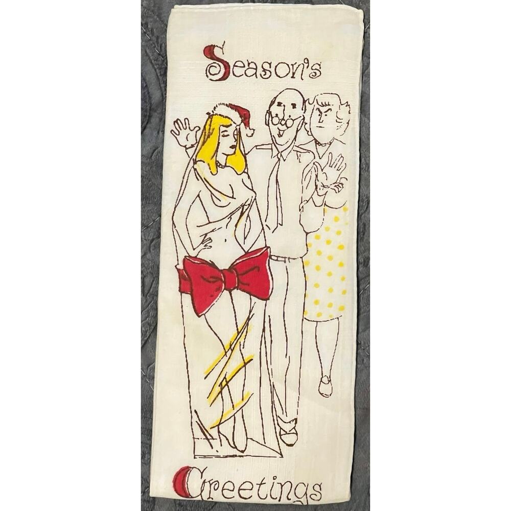 Vintage Season's Greetings Men's Adult Handkerchief Christmas Present Scene